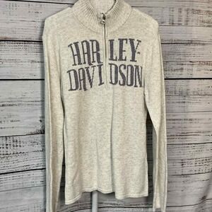 Harley Davidson Women's Gray Heathered Quarter Zip‎ Pullover Sweater Knit XL
